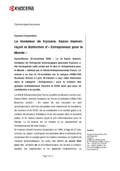 Le fondateur de Kyocera, Kazuo Inamori, reçoit la distinction d ...