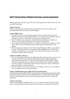 Download Software License Agreement - Sony
