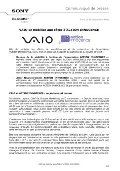 CP partenariat Sony ACTION INNOCENCE