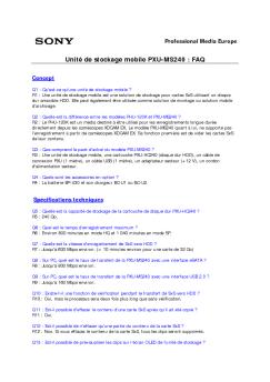 Unité de stockage mobile PXU-MS240 : FAQ - Sony