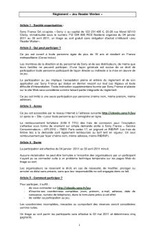 Règlement complet SONY -  JEU READER WERBER