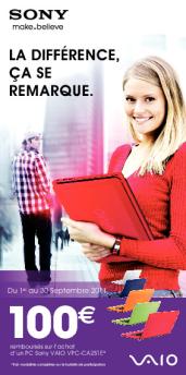 100 € remboursés pour l'achat d'un ordinateur - Sony