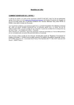 REGLEMENT JEU « GRAND TIRAGE AU SORT SONY »