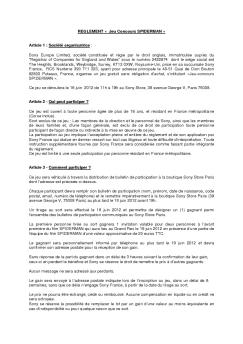 Règlement Jeu SPIDERMAN - Sony