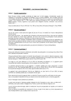 Règlement Jeu SPIDERMAN - Sony