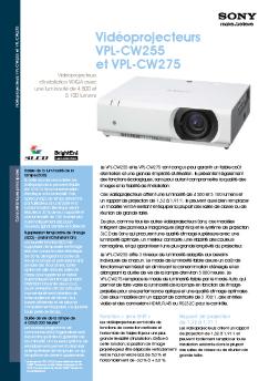 Vidéoprojecteurs VPL-CW255 et VPL-CW275 - Sony