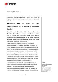 KYOCERA met au point une tête d'impression à DEL à vitesse et ...