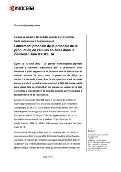 Lancement prochain de la prochain de la production de cellules ...