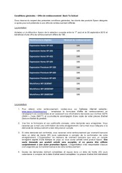 Multifonctions éligibles Montant du remboursement ... - Epson