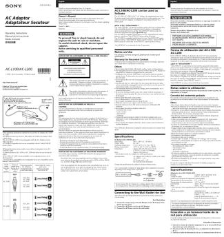 AC Adaptor Adaptateur Secuteur - Sony UK