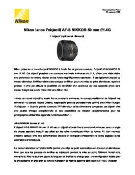 Nikon lance l'objectif AF-S NIKKOR 50 mm f/1.4G