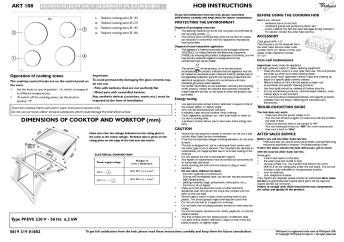 HOB INSTRUCTIONS DIMENSIONS OF COOKTOP AND ...