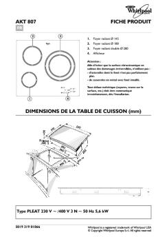 AKT 807 FICHE PRODUIT DIMENSIONS DE LA TABLE DE ...
