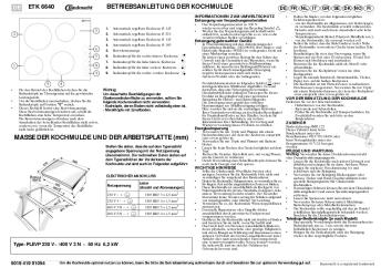 BETRIEBSANLEITUNG DER KOCHMULDE MASSE DER ...