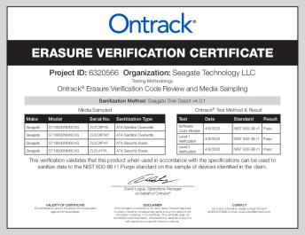 6320566 Seagate Ontrack Erasure Verification Certificate April 2022