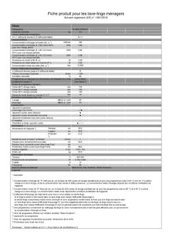 Fiche produit pour les lave-linge ménagers - Miele