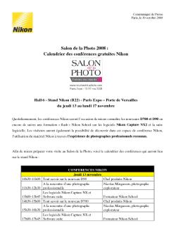 Salon de la Photo 2008 : Calendrier des conférences gratuites Nikon