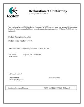 Declaration of Conformity - Logitech