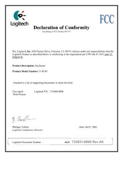 Declaration of Conformity - Logitech