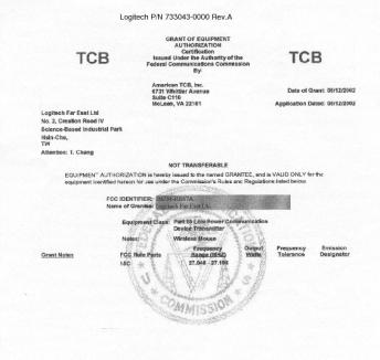 Logitech P/N 733043-0000 Rev.A