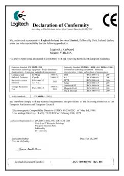Declaration of Conformity - Logitech