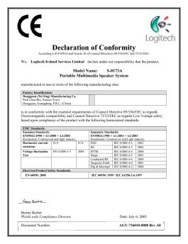 Declaration of Conformity - Logitech