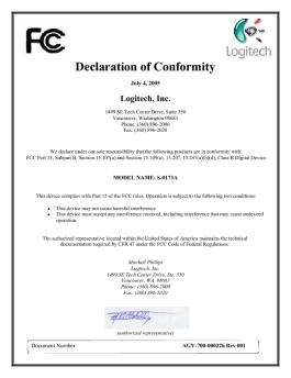 Declaration of Conformity - Logitech