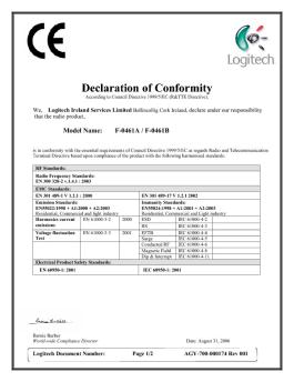 Declaration of Conformity - Logitech