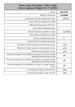 Fiche Produit Selon le règlement délégué (UE) N° 65/2014 - Brandt