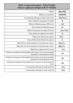 Hotte à usage domestique - Fiche Produit Selon le ... - Brandt