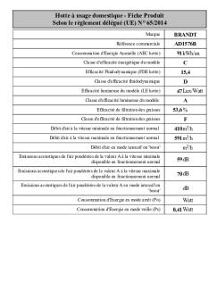 Hotte à usage domestique - Fiche Produit Selon le ... - Brandt