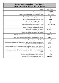 Fiche Produit Selon le règlement délégué (UE) N° 65/2014 - Brandt