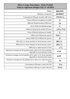 Hotte à usage domestique - Fiche Produit Selon le ... - Brandt