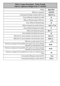 Hotte à usage domestique - Fiche Produit Selon le ... - Brandt