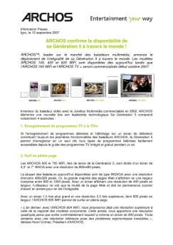 ARCHOS confirme la disponibilité de sa Génération 5 à travers le ...