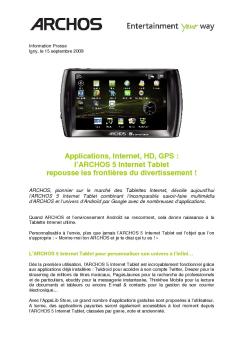 Applications, Internet, HD, GPS : l'ARCHOS 5 Internet Tablet ...