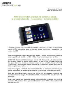 ARCHOS dévoile l'ARCHOS 70 b internet tablet, la première tablette ...