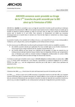 ARCHOS annonce avoir procédé au tirage de la 1 tranche du prêt ...