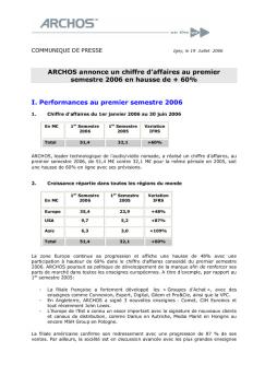ARCHOS annonce un chiffre d'affaires au premier semestre 2006 en ...