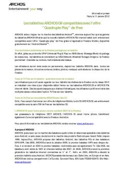 Les tablettes ARCHOS G9 compatibles avec l'offre ''Quadruple Play ...