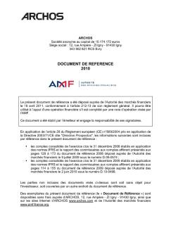 DOCUMENT DE REFERENCE 2010