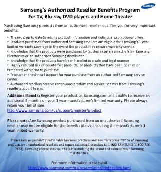 Samsung's Authorized Reseller Benefits Program For TV ...