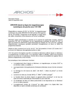 ARCHOS étend sa ligne de magnétoscopes numériques de poche ...