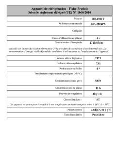 Fiche Produit Selon le règlement délégué (UE) - Brandt