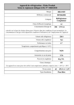 Appareil de réfrigération - Brandt