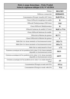 Hotte à usage domestique - Fiche Produit Selon le ... - 4CliK.com