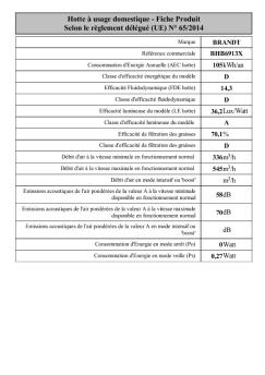 Fiche Produit Selon le règlement délégué (UE) N° 65/2014 - Brandt