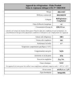 Fiche Produit Selon le règlement délégué (UE) - Brandt