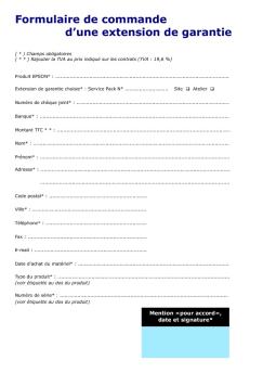 Formulaire de Commande d'une Extension de Garantie