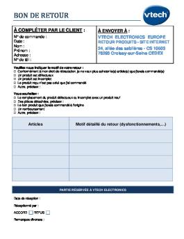 bon de retour - Vtech